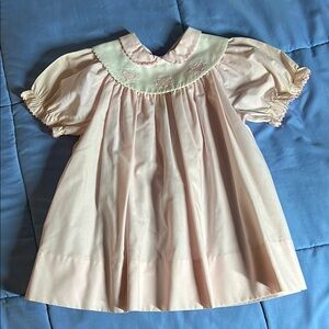 Adorable Vintage Pink Baby Dress with Appliquéd Collar